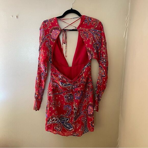 DUNDAS x Revolve Zeppelin Mini Dress Red paisley lurex open back party NWT S - Picture 7 of 9